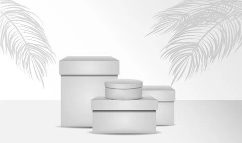 Mockup of white cardboard boxes. Set of empty white food packaging boxes. Vector Stock Illustration