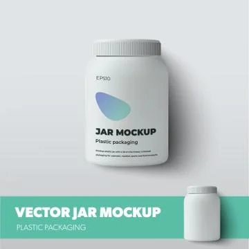 Mockup white jar with screw cap isolated on background, bottle for vitamin, p Stock Illustration