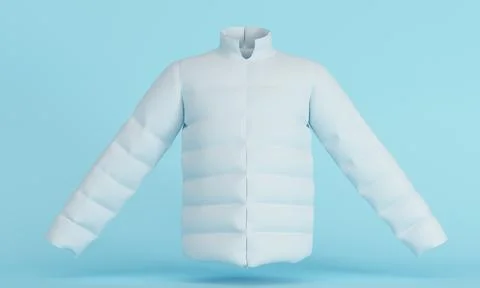 Mockup white men's jacket on a blue background. 3d rendering Ilustración de archivo