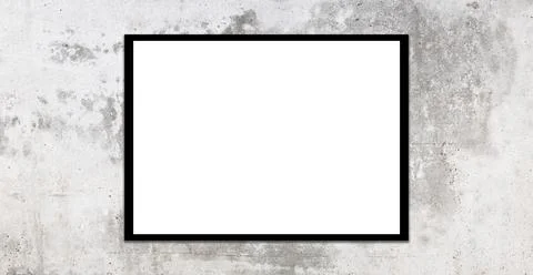 Mockup white picture frame on gray loft wall background with clipping path Stock Photos