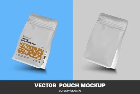 Mockup of white vector coffee pouch with side gusset zip, packaging isolate.. Stock Illustration