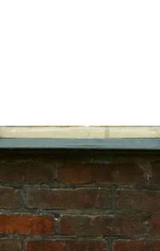 Mockup of an window frame on top of an brick wall vertical Stock Photos