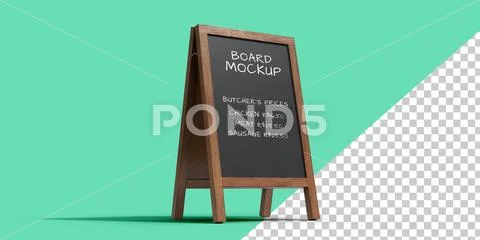 Mockup Wooden blackboard on the set, from the side PSD-sjabloon