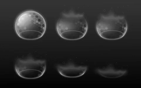 Mockups of force fields whole and broken realistic vector illustration isolat イラスト素材