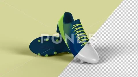 Mockups of two soccer boots on set, side view PSD-sjabloon