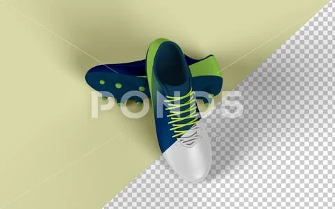Mockups of two soccer boots on set PSD-sjabloon