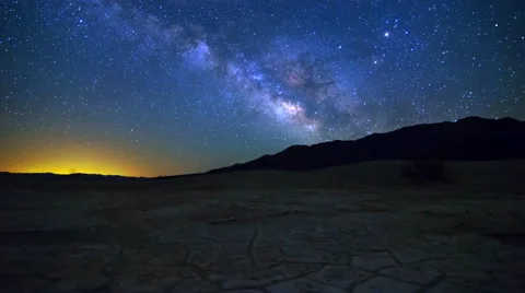 MoCo Tracking Astro Time Lapse of Milky Way over Dried Lakebed  in Death Valley  Stock Footage 66007998