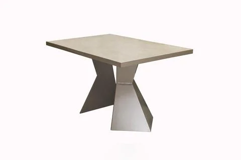 Mod silver table with trapezoidal legs on a white background. Interior Stock Photos