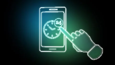 The mode of operation. 24 hours. Smartphone screen. Black background. Stock Footage 265202941