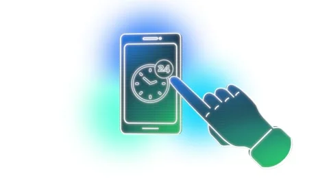 The mode of operation. 24 hours. Smartphone screen. White background. Stock Footage 265202949