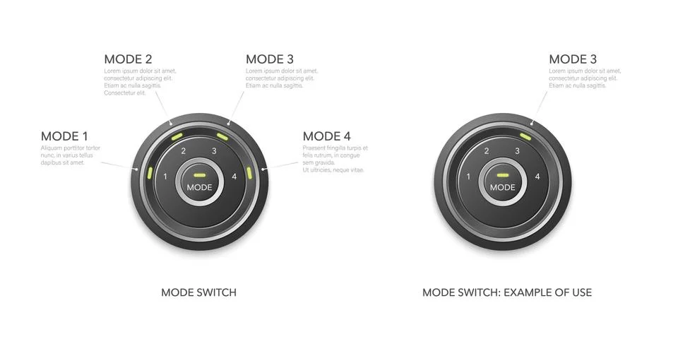 Mode switch with option selection. Selector for infographic. Realistic vector Stock Illustration