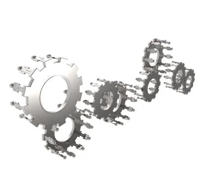 Model of 3d figures on connected cogs Stock Illustration