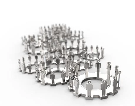 Model of 3d figures on connected cogs Stock Illustration