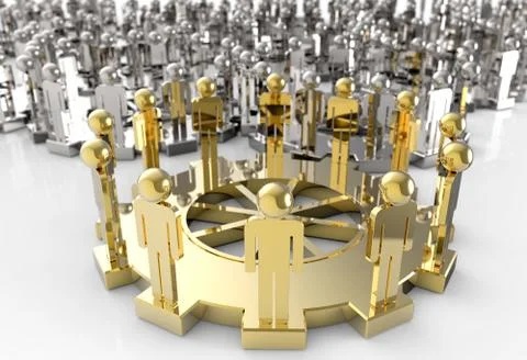 Model of 3d figures on connected cogs Stock Illustration