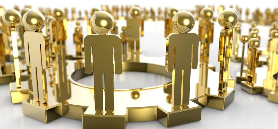 Model of 3d figures on connected cogs Stock-Illustration