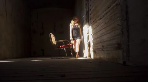 Model in abandoned train car 스톡 동영상 30874459