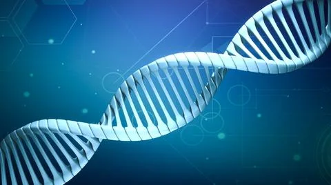 Model Abstract DNA 3d rendering animation on dark blue background. blue glowing Illustrazione stock