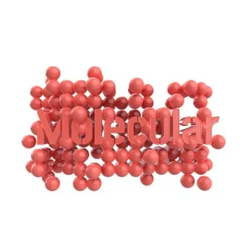 Model of abstract molecular structure with word lettering in trendy living coral Stock Illustration