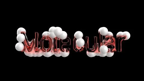 Model of abstract molecular structure with word lettering made by red glass and Stock Illustration