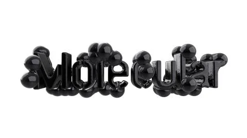Model of abstract molecular structure with word lettering in black glossy metal Illustrazione stock