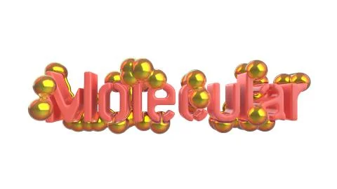Model of abstract molecular structure with word lettering in trendy living coral Stock Illustration