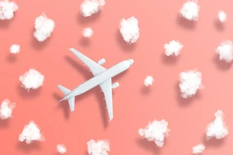 Model airplane design miniature on bight living coral background with fluffy  Stock Illustration