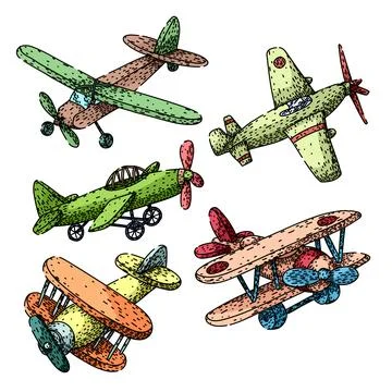 Model airplane set sketch hand drawn vector Stock Illustration