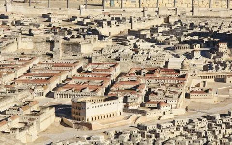Model of Ancient Jerusalem Focusing on Two Palaces Stock Photos