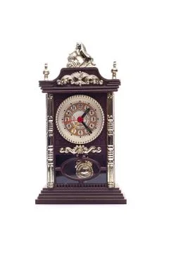 Model of antique clock on white Stock Photos