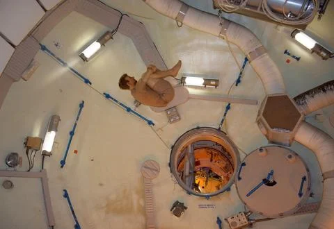 A model of astronaut can be seen floating Stock Photos