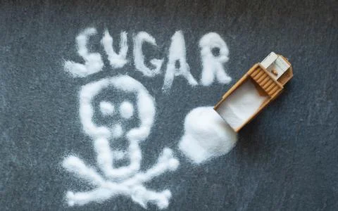 Model of big mining dump-body truck with skull of white sugar Stock Photos