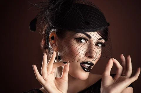 Model with Black Makeup in a veil Stock Photos