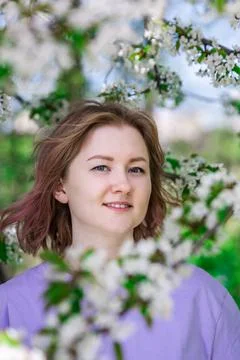 Model in blossoming trees Stock Photos