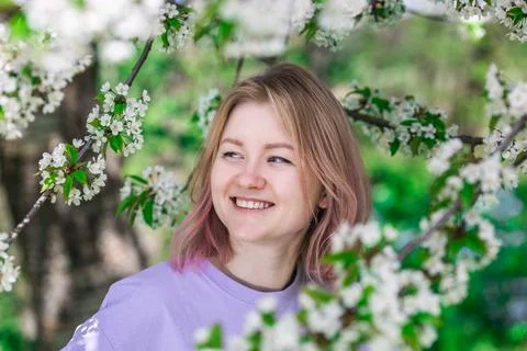 Model in blossoming trees Stock Photos