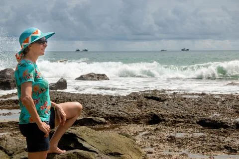 Model in Blue at Beach Stock Photos