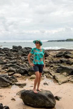 Model in Blue at Beach Stock Photos