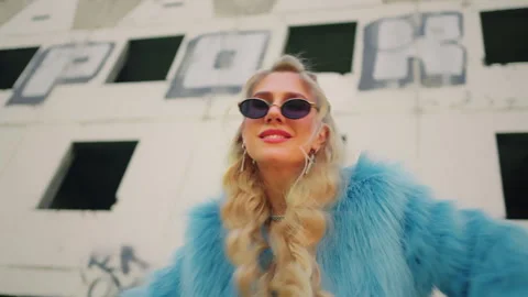 Model in blue fur coat posing. fashion.  trend. fashion art Stock Footage 304271696