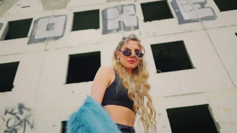 Model in blue fur coat posing.  fashion art Stock Footage 304271701