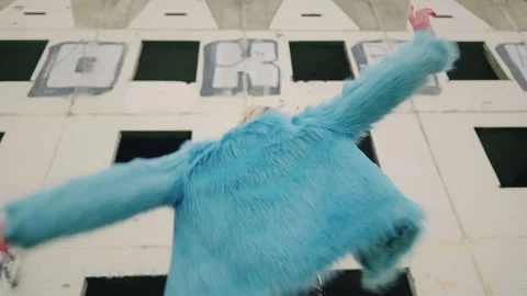 Model in blue fur coat posing. trend. fashion art Stock Footage 304271876