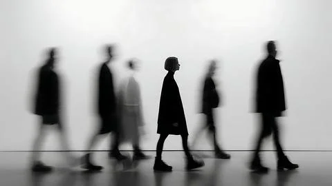 Model with Blurred Group Background Silhouette Pack Stock Illustration
