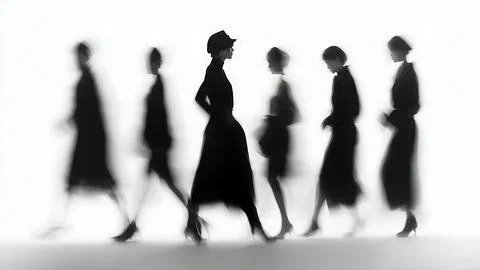Model with Blurred Group Background Silhouette Pack Stock Illustration