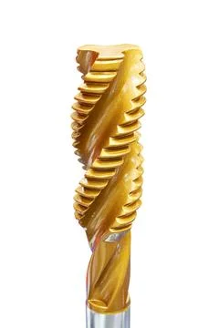 Model of brass drilling bit for threading isolated on white Stock Photos