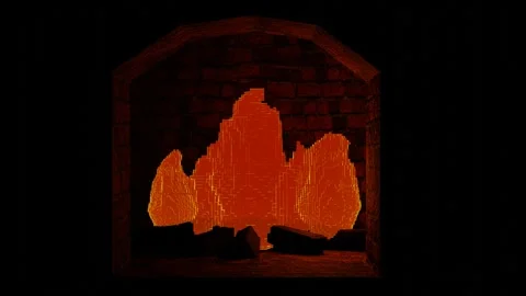 Model of a brick fireplace with stylized burning lights. 3d render looped animat Stock Footage 300845027