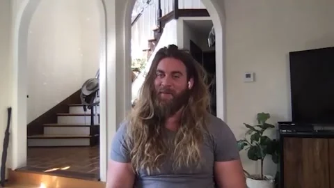 Model Brock O'Hurn is interviewed online for new horror film 'The Resort' - 2021 Stock Footage 158108280