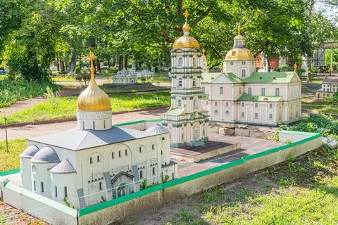 Model buildings showcasing various architectural styles Ottoman mosque, Gothi 写真素材