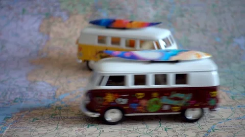 Model campervans on a map. Video stock 87318046