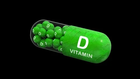 Model of capsule with vitamin D. 3D render. Isolated. black back Stock Footage 291126936