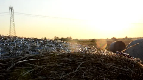 Model car on a round bale Stock Footage 76609728