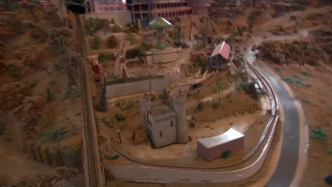 Model castle Collserola mountain rides Tibidabo railway cathedral church Stock Footage 324912522
