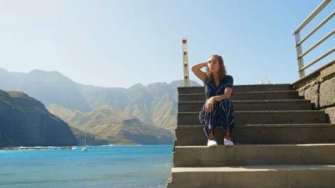 Model chillin by the portside Video stock 105423860